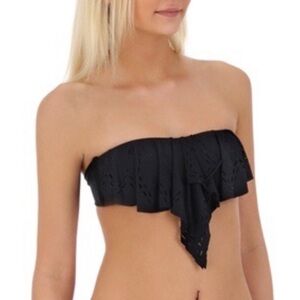 L*Space Black Flutter Bye Bandeau Bikini Top Size Large